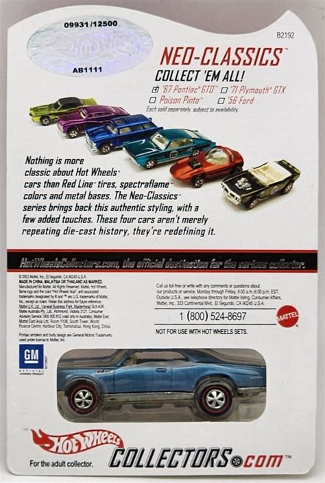 Hot Wheels Rlc Red Line Club Neo Classics Series Blue Pontiac Gto