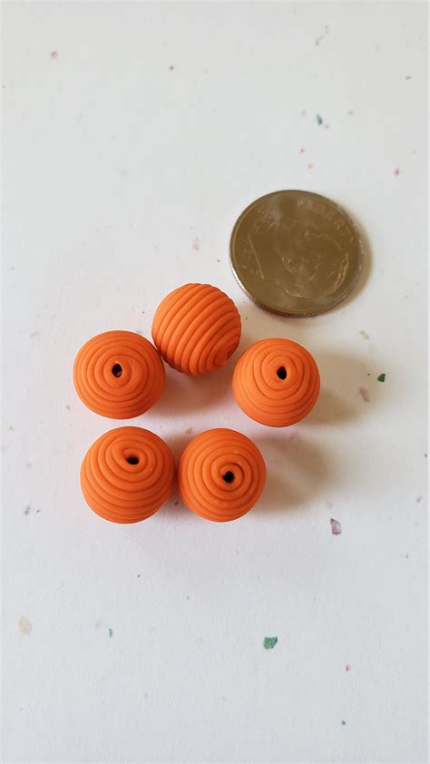 Orange Round Polymer Clay Coil Beads Set Of Five 10mm Etsy