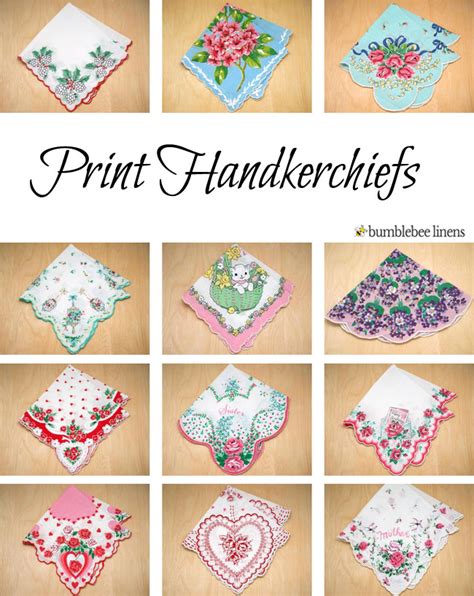 Print Handkerchiefs Vintage Handkerchiefs Printed Hankies