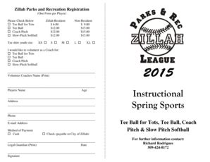 Fillable Online Zillah Parks And Recreation Registration One Form Per