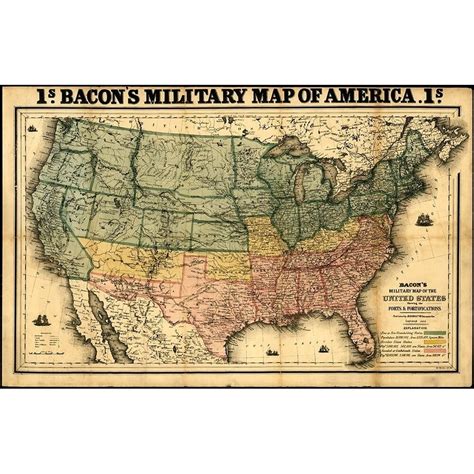 Bacons Military Map Of The United States Showing The Forts And Fortifications 1862 By Vintage