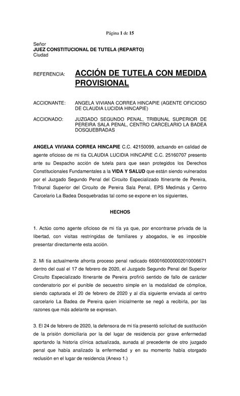 314tutela 29052020 Señor JUEZ CONSTITUCIONAL DE TUTELA REPARTO