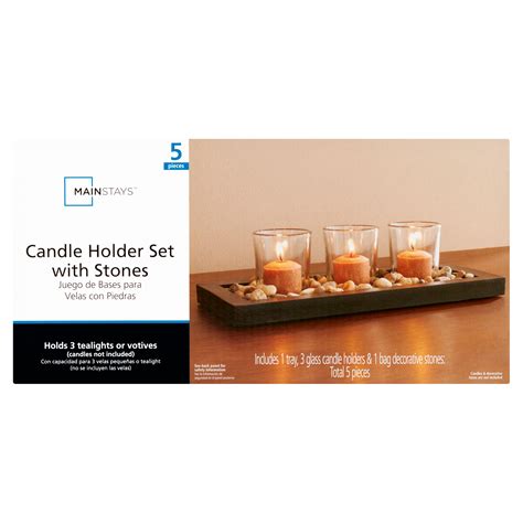 Mainstays Stone Tea Light Candle Garden With 3 Glass Tea Light Candle Holders Clear