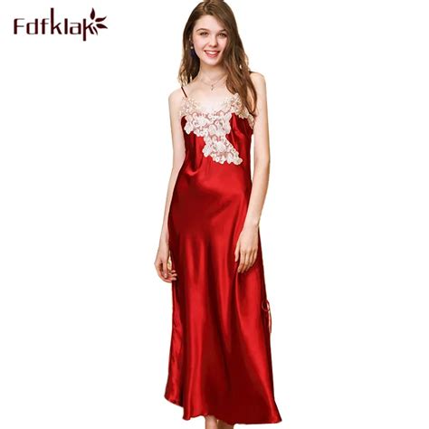 Fdfklak Sexy Night Dress Spaghetti Strap Long Nightgowns Women Summer