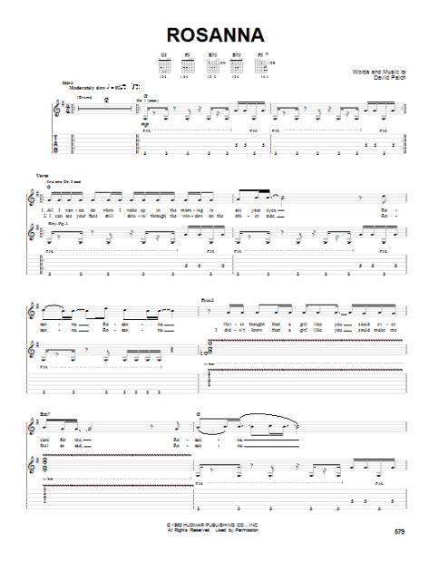 Rosanna Guitar Tab Zzounds