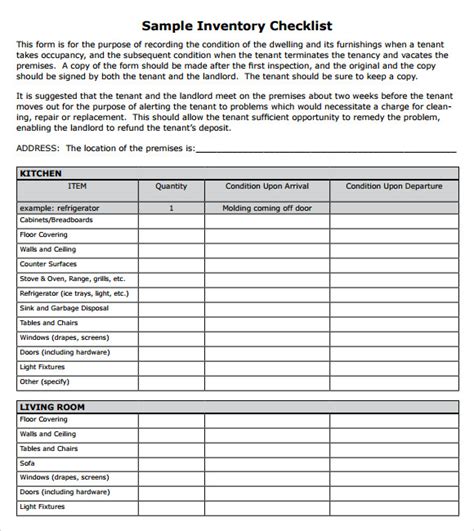 sample inventory checklist templates  google docs ms word