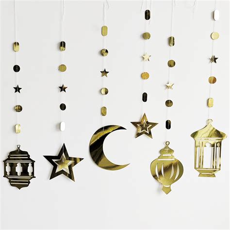 3 6pcs EID Mubarak Swirl Banner Star Moon Ceiling Hanging Ornament