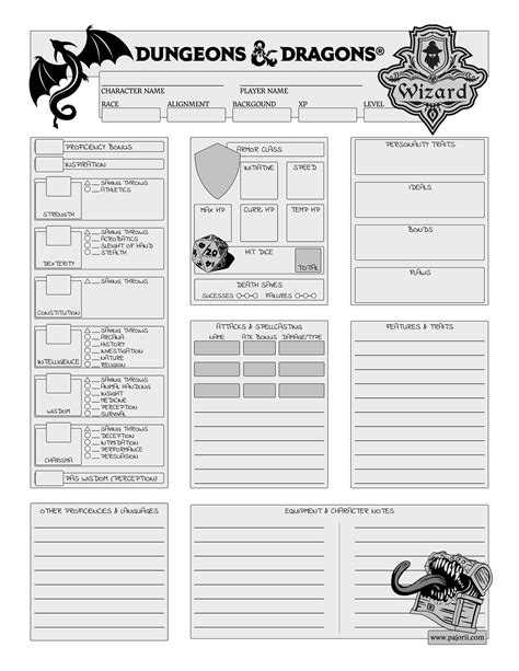 Dungeons And Dragons 5e Wizard Character Sheet 2 Sided Digital Download Dnd Wizard Class