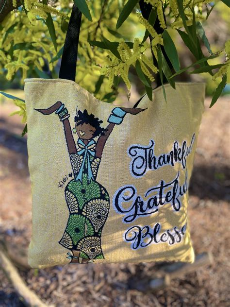 Thankful Grateful Blessed Woven Tote Bag Wearable Black Art