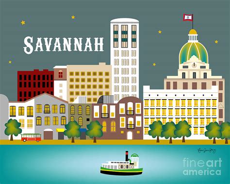 Savannah Georgia Horizontal Skyline Digital Art by Karen Young - Fine ...