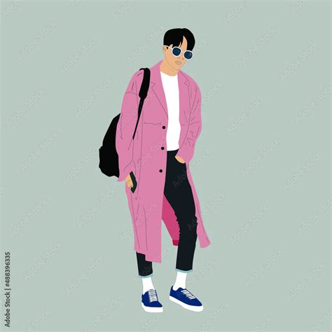 Vector illustration of Kpop street fashion. Street idols of Koreans ...