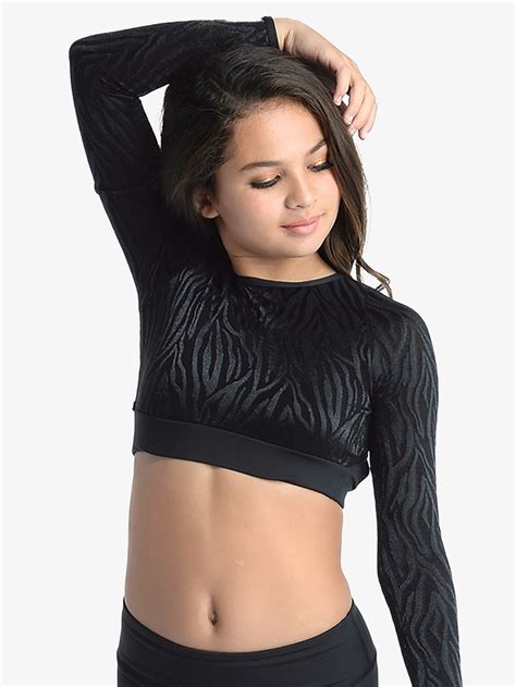 Girls Long Sleeve Crop Top With Zebra Contrast Kids Tops