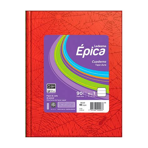 Cuaderno araña Épica N1 tapa dura rojo 19 x 21cm 48 hojas rayadas