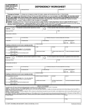 Dependency Worksheet U S Coast Guard Uscg Fill And Sign