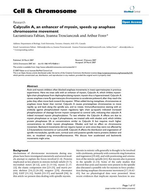 (PDF) Calyculin A, an enhancer of myosin, speeds up anaphase chromosome ...