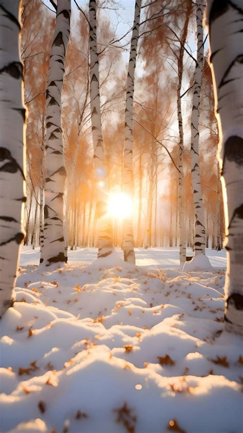 The Sun Is Shining Through Some Trees In The Snow