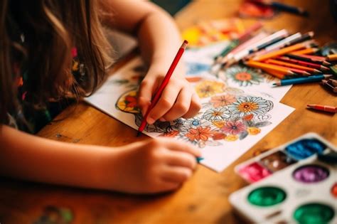 Premium AI Image | Closeup of a child's hands coloring and working ...