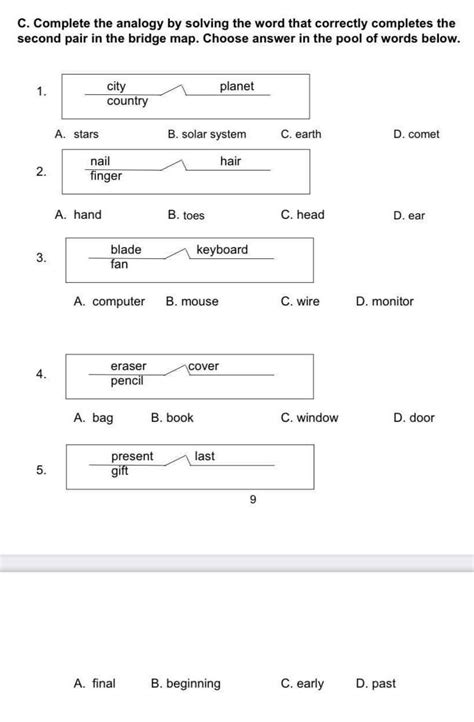 C Complete The Analogy By Solving The Word That Correctly Completes