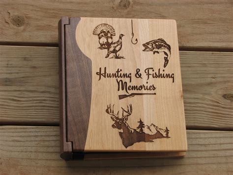 Laser Engraved Wood Photo Album Hunting And Fishing Memories