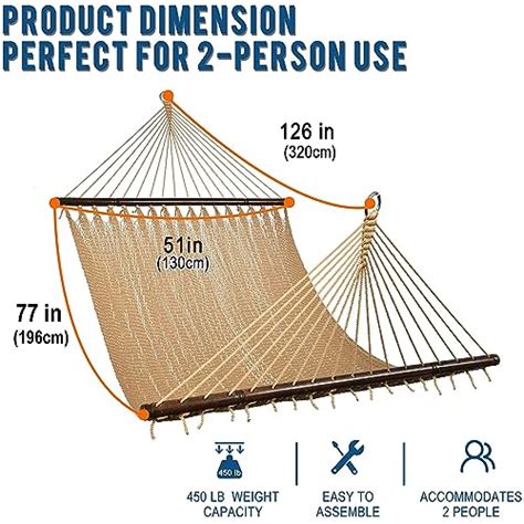 Lazy Daze 10 Ft Double 2 Person Caribbean Rope Hammock Hand Woven