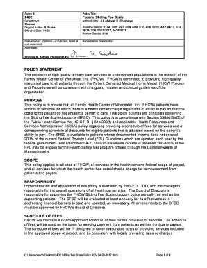 Fillable Online Sliding Fee Scale Policy Rev Fhcw Org