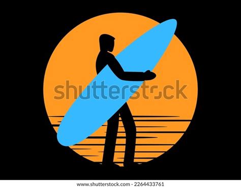 Surfer Surfboard Sunset Background Silhouette Surfer Stock Vector ...