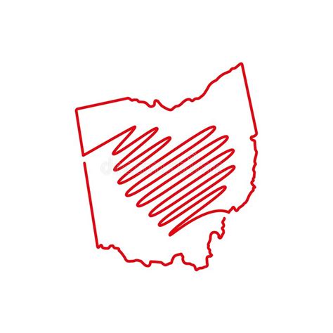 Ohio US State Red Outline Map With The Handwritten Heart Shape Vector