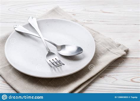 Empty Plate Spoon Fork And Knife Stock Image Image Of Spoon Metal