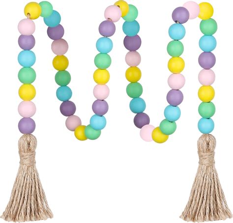 Amazon Mokof Wood Blessed Block Bead Garland With Tassels Modern