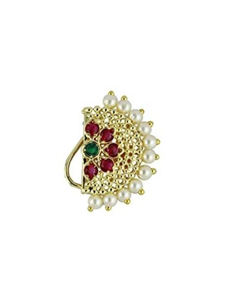 Anuradha Art Jewellery Women Gold Plated Metal Maharashtrian Nath Nose