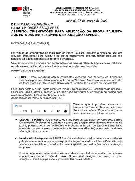 Prova Paulista 2 Chamada - Orientações para Prova Paulista 2 | PDF | Educação Especial | Informática
