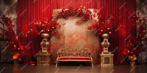 Premium Photo | Chinese Wedding backdrop red and gold theme decoration ...