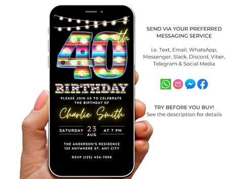 Editable 40th Birthday Invitation Template Digital Invite For Etsy