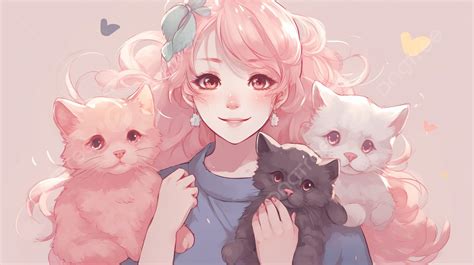 Fondo Chicas Anime Con Gatos Fondo Pastel Lindo Cuadro Lindo Pastel