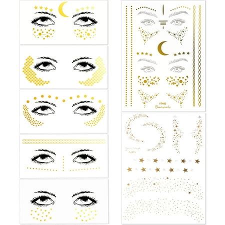 7 Sheets Face Tattoo Stickers Metallic Party Face Stickers Temporary ...