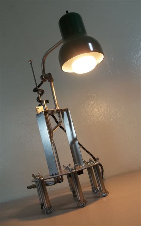 Upcycled Recycled Repurposed Industrial Grunge Minimalist Salvaged Metal Desk Lamp Man Cave