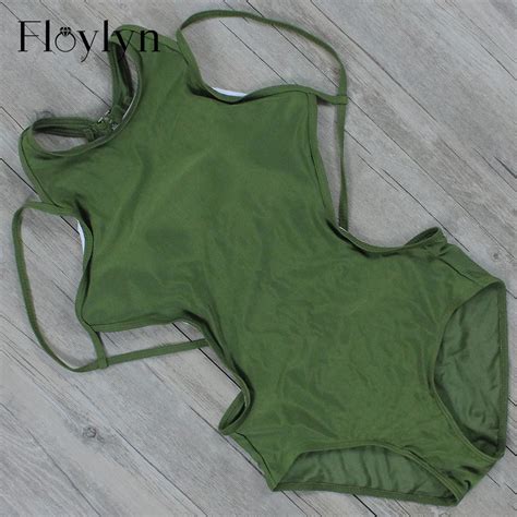 Floylyn One Piece Swimsuit Sexy Backless Green Color Women One Piece