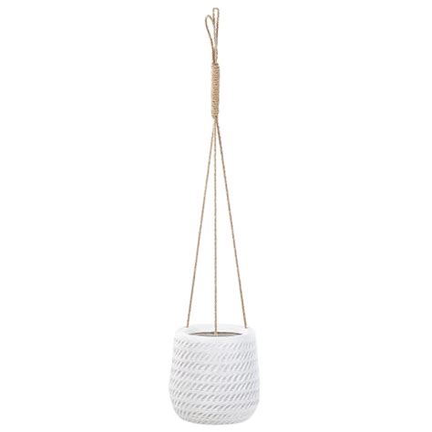 Pot de Fleurs Suspendu Blanc Cassé en Fibre d Argile 20 cm Motif