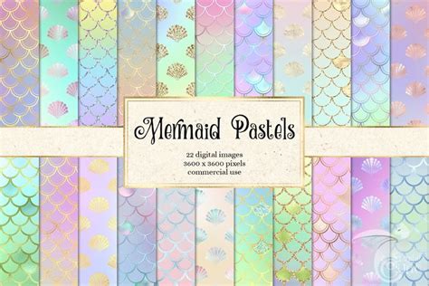 Mermaid Pastels Digital Paper Mermaid Scale Background With Rainbow