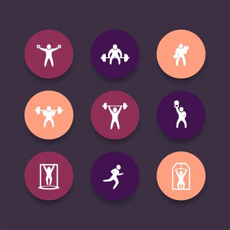 Gym Fitness Exercises Round Icons Gym Training Icon Fitness Exercises Pictograms Vector