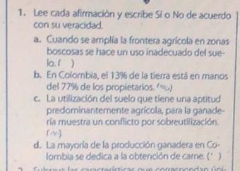 Lee cada afirmación y escribe Si o No de acuerdo con su veracidadme