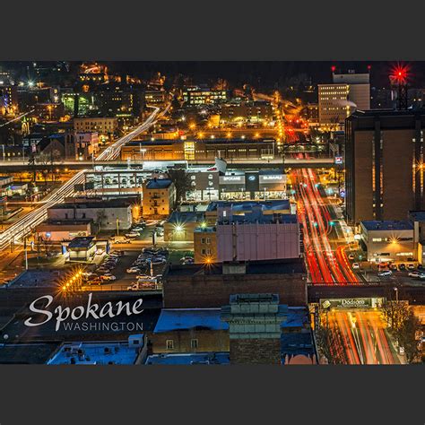 Spokane Traffic by Night - BJ Card Company