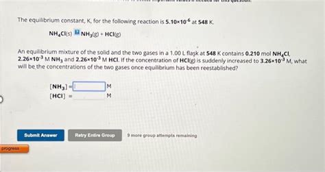 Solved The equilibrium constant, K, for the following | Chegg.com