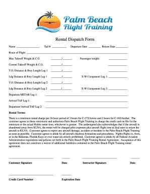 Fillable Online Rental Dispatch BFormb Palm Beach Flight Training Fax