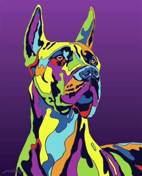 Multi Color Great Dane Dog Breed Matted Prints And Canvas Giclées Dog Pop