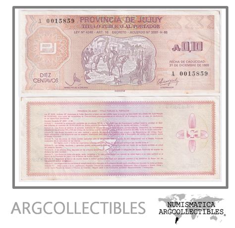 Argentina Billete Bono Centavos Austral Jujuy Ec Xf