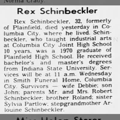 Obituary For Rex Schinbeckler Aged 32 Newspapers