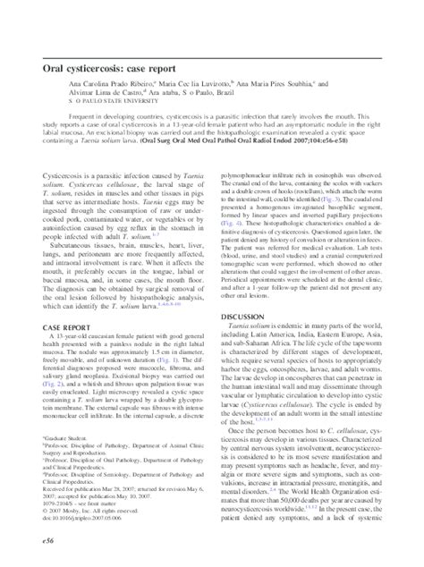 Pdf Oral Cysticercosis Case Report