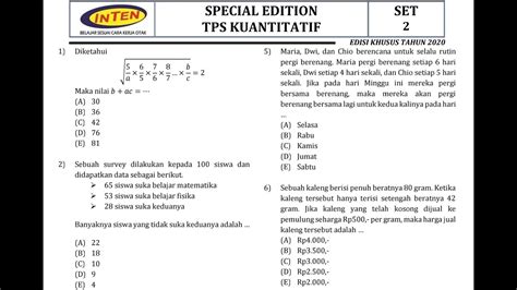 Prediksi TPS Kuantitatif Soal Inten Part 2 NO 6 10 YouTube