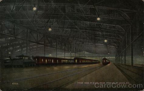 Train Shed at Night, Union Station St. Louis, MO Postcard